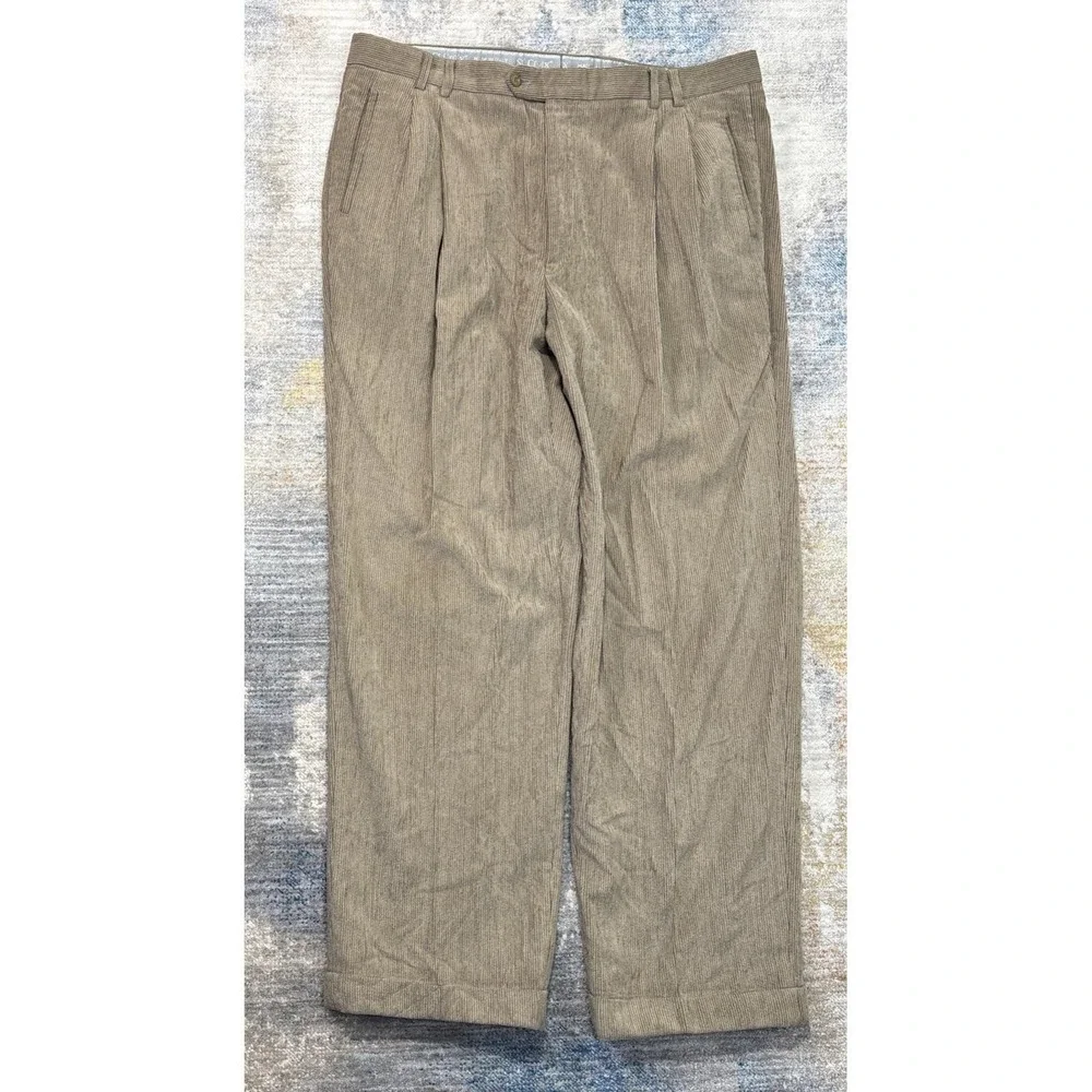 St. Croix Italy Micro Corduroy Dress Pants Mens 40 Brown Wool Blend Luxury‎